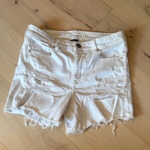 Distressed White Denim Shorts
